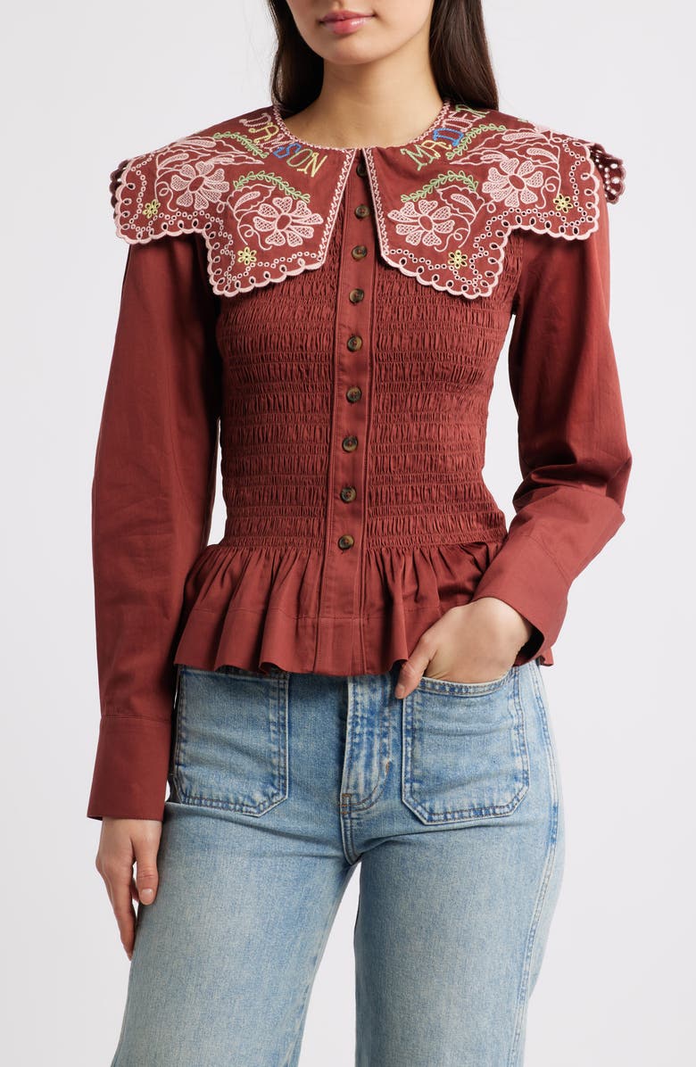 Damson Madder Fern Embroidered Top, Main, color, Rust