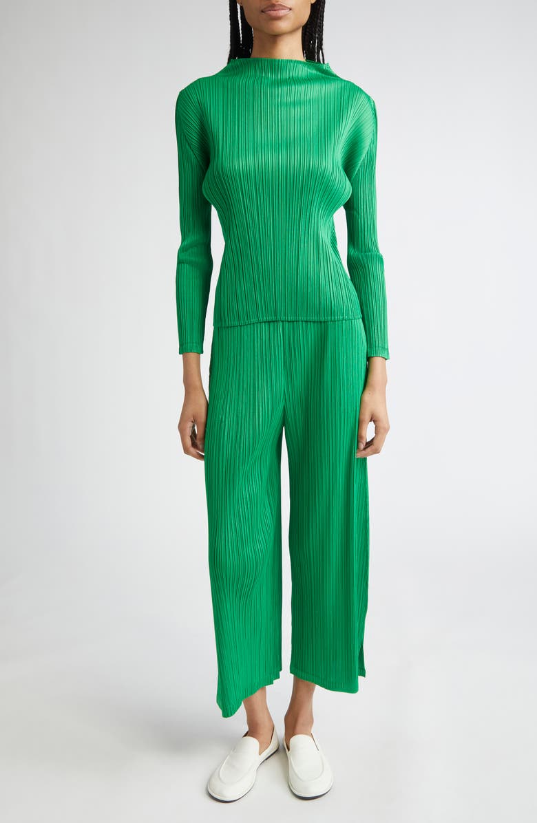 Pleats Please Issey Miyake Monthly Colors February Pleated Crop Wide Leg Pants, Alternate, color, Green