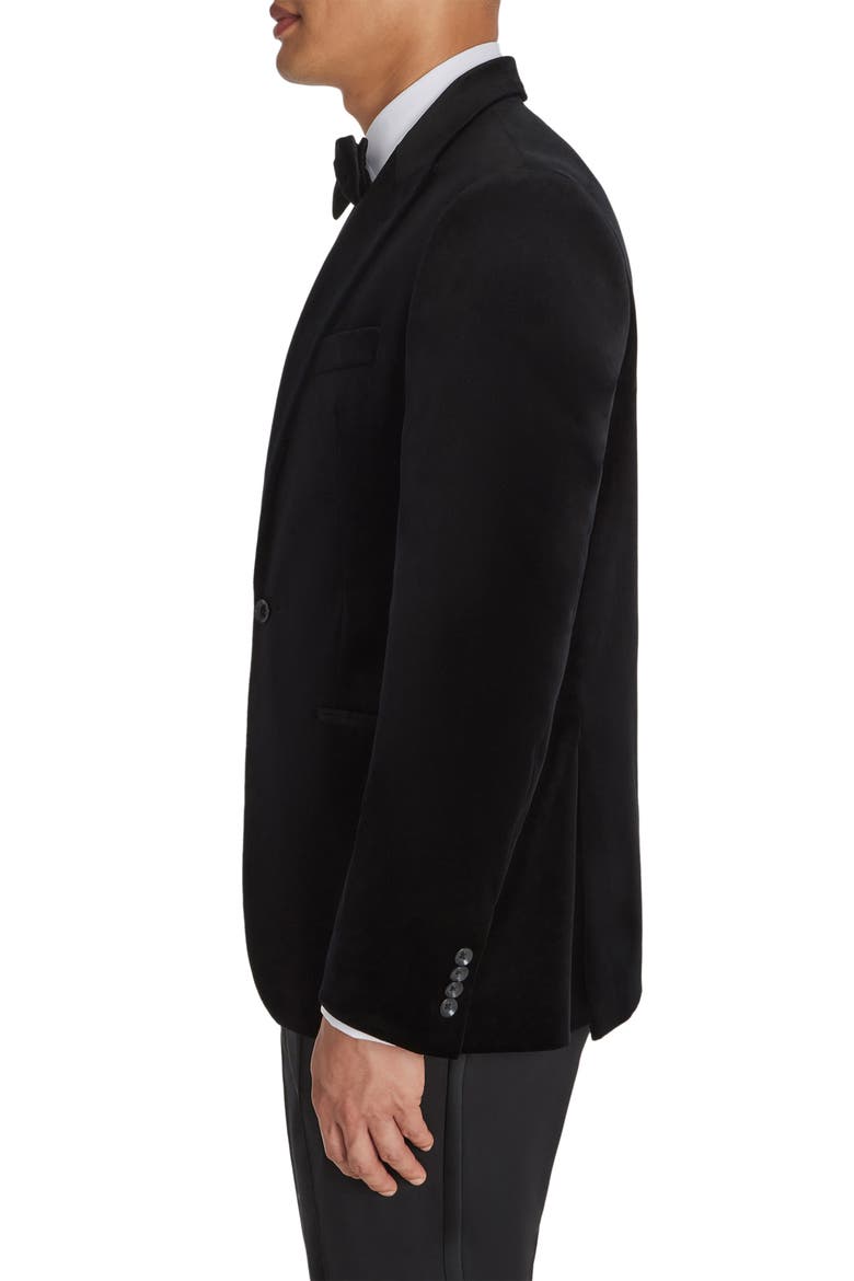 Erie Black Peak Lapel Stretch Velveteen Dinner Jacket, Alternate, color, BLACK