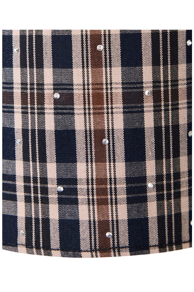 Rhinestone Plaid Top, Alternate, color, BROWN
