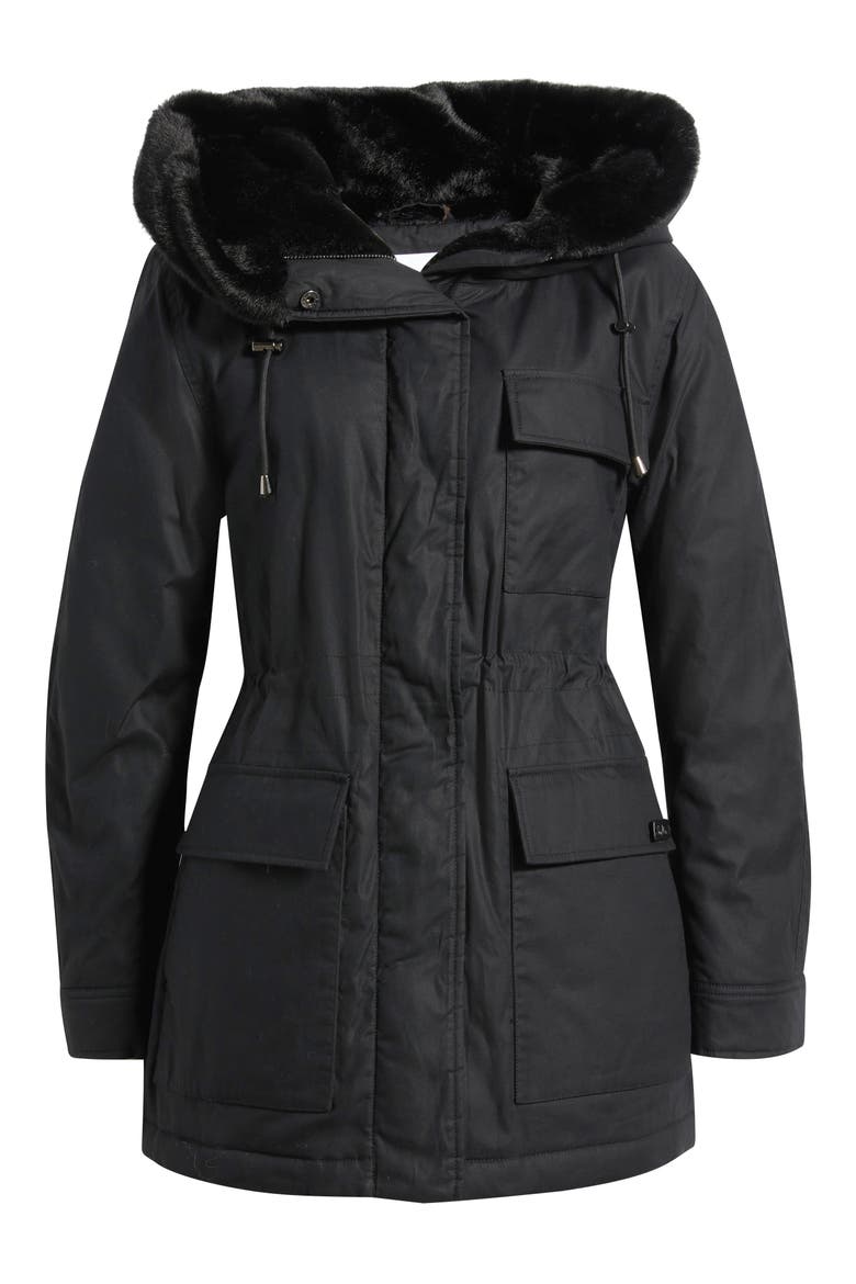 Faux Fur Lined Hood Cotton Anorak, Alternate, color, BLACK