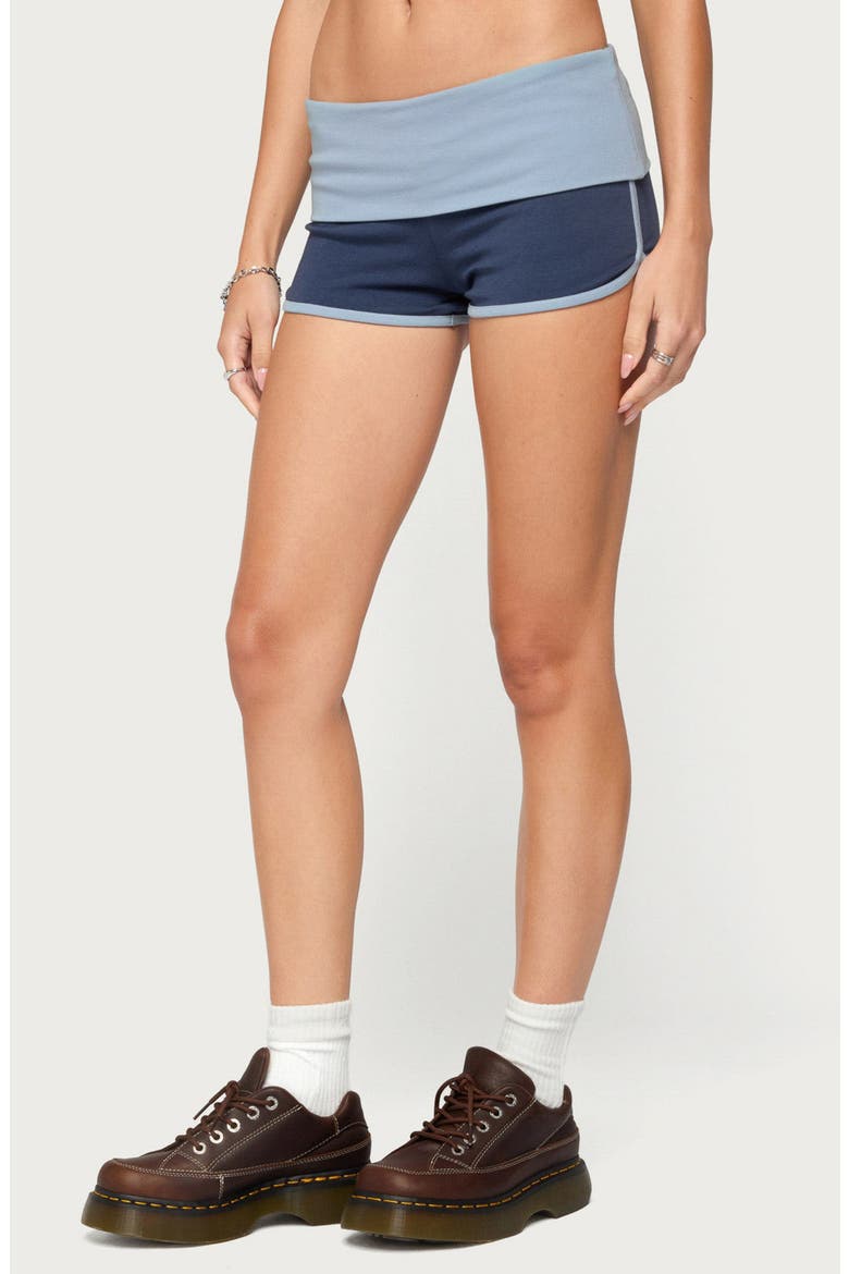 Zeala Contrast Stretch Cotton Blend Foldover Shorts, Alternate, color, NAVY