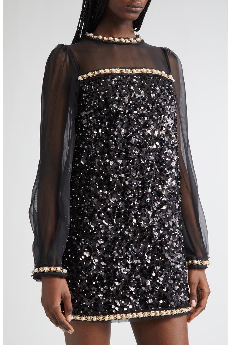 Embellished Long Sleeve Shift Dress, Alternate, color, BLACK MULTI