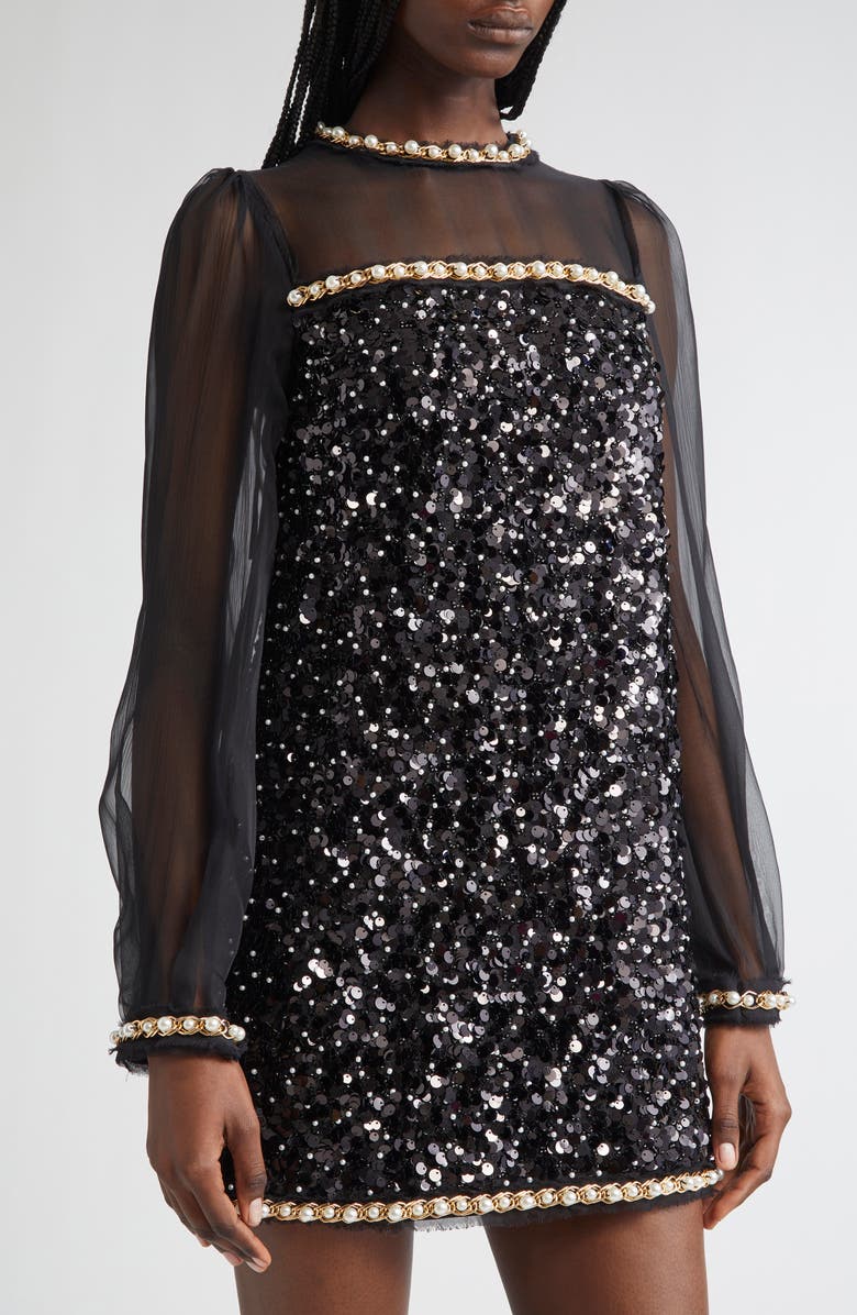 Balmain Embellished Long Sleeve Shift Dress, Alternate, color, 
