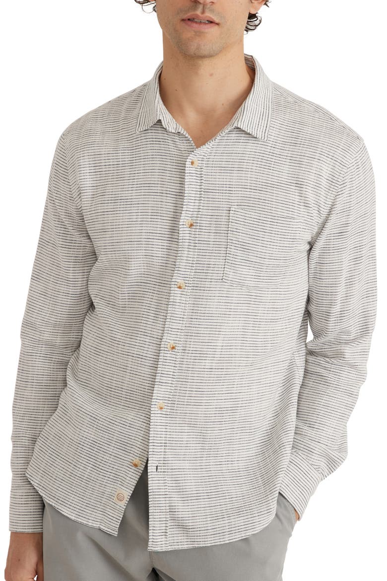 Stripe Stretch Cotton Button-Up Shirt, Main, color, NATURAL/BLACK STRIPE