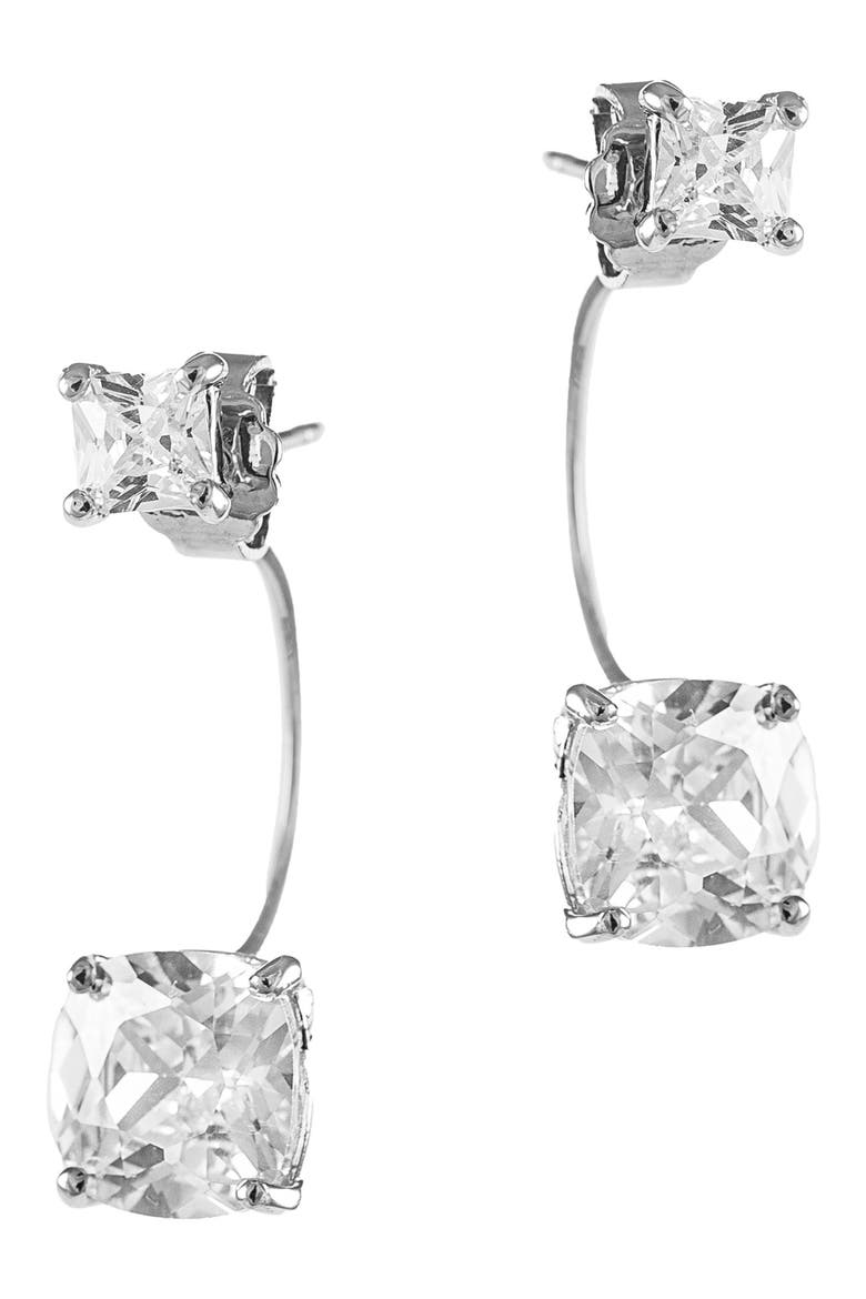 CZ J-Stud Earrings, Main, color, WHITE/CLEAR/GOLD