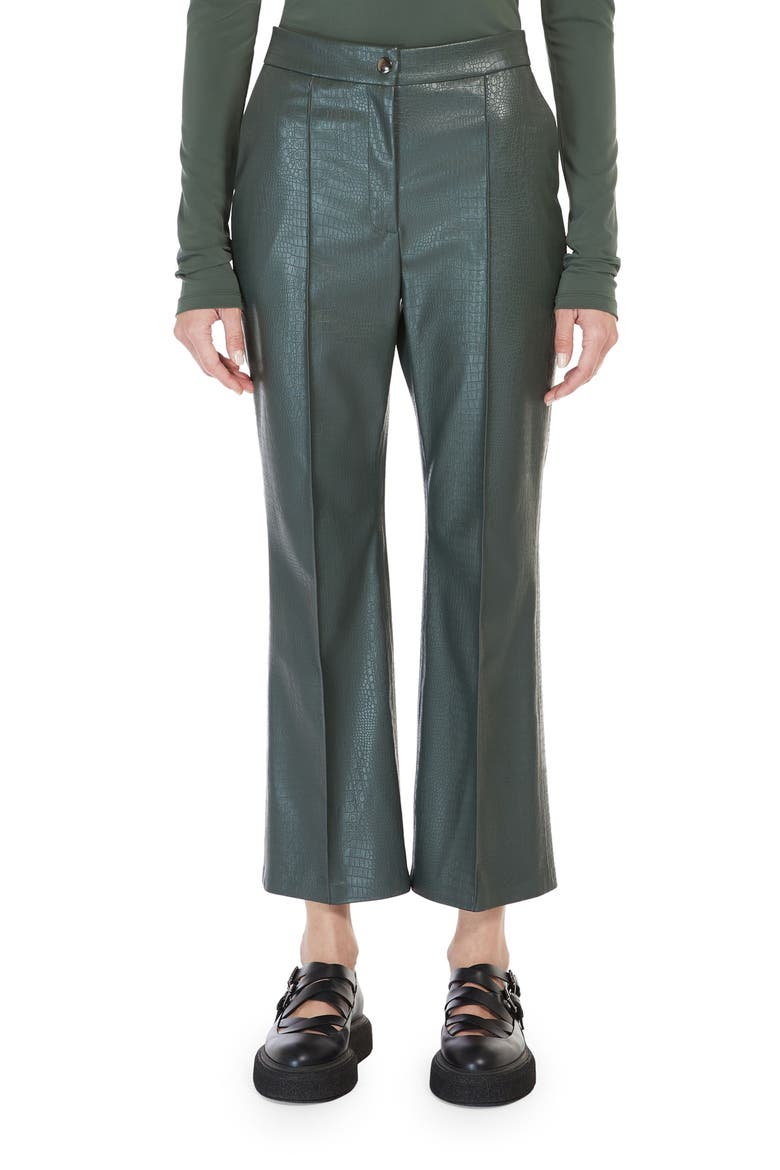Queva Croc Embossed Crop Faux Leather Pants, Main, color, DARK GREEN