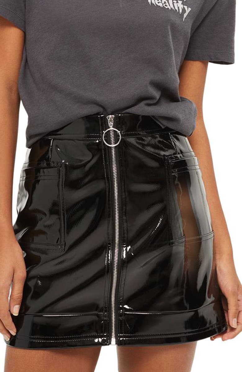 Topshop Zip Through Vinyl Miniskirt, Main, color,