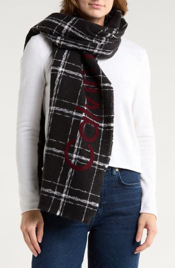Calvin Klein Grid Weave Blanket Scarf In Black