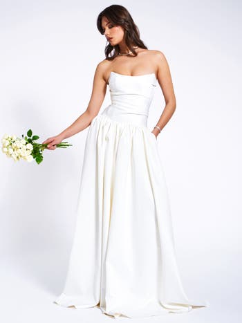 Umay Drop Waist Satin Corset Bridal Gown
