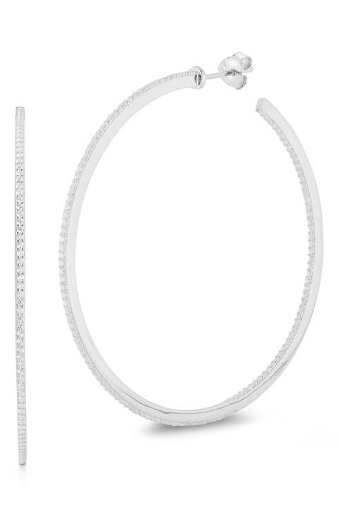 Sterling Silver CZ Hoop Earring