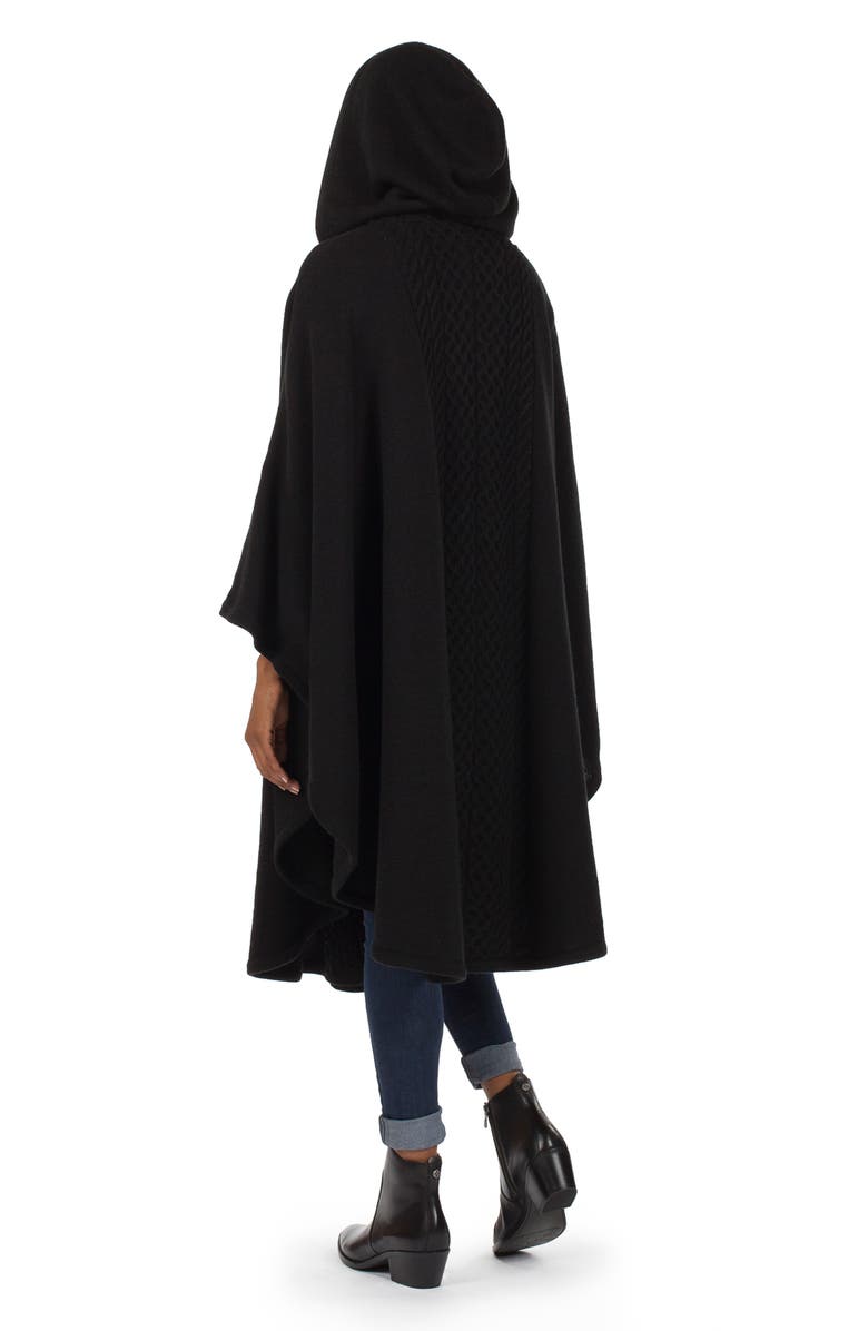 Patricia Nash Cable Knit Hooded Cape, Alternate, color, Black