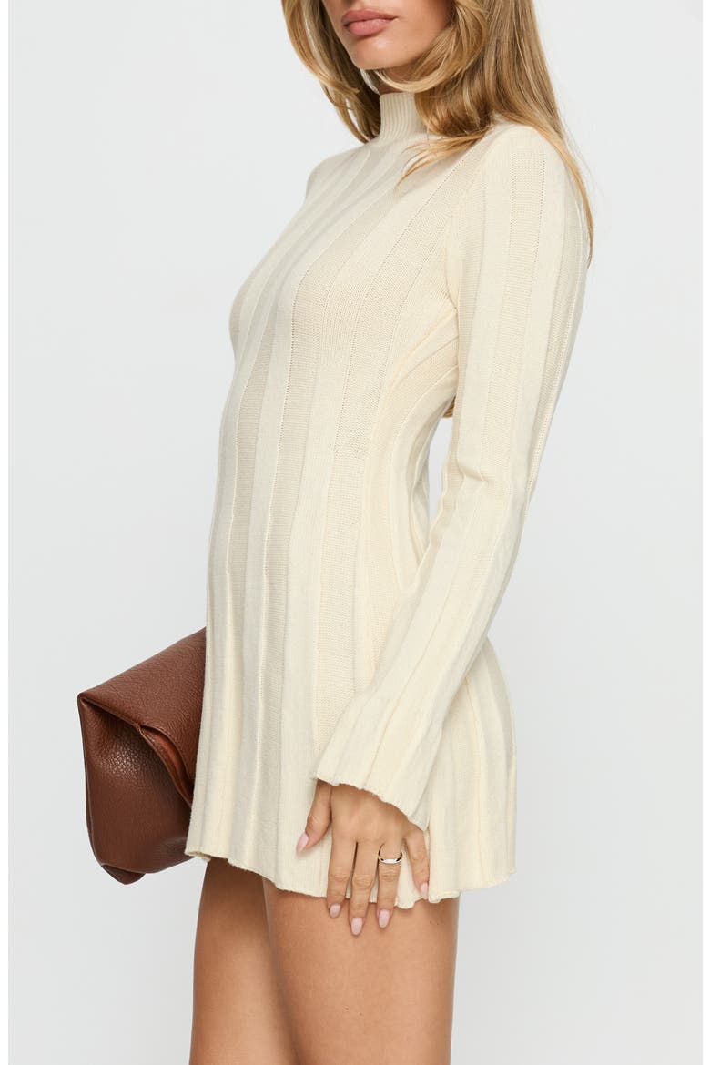 Carlee Mock Neck Long Sleeve Rib Sweater Minidress, Alternate, color, CREAM