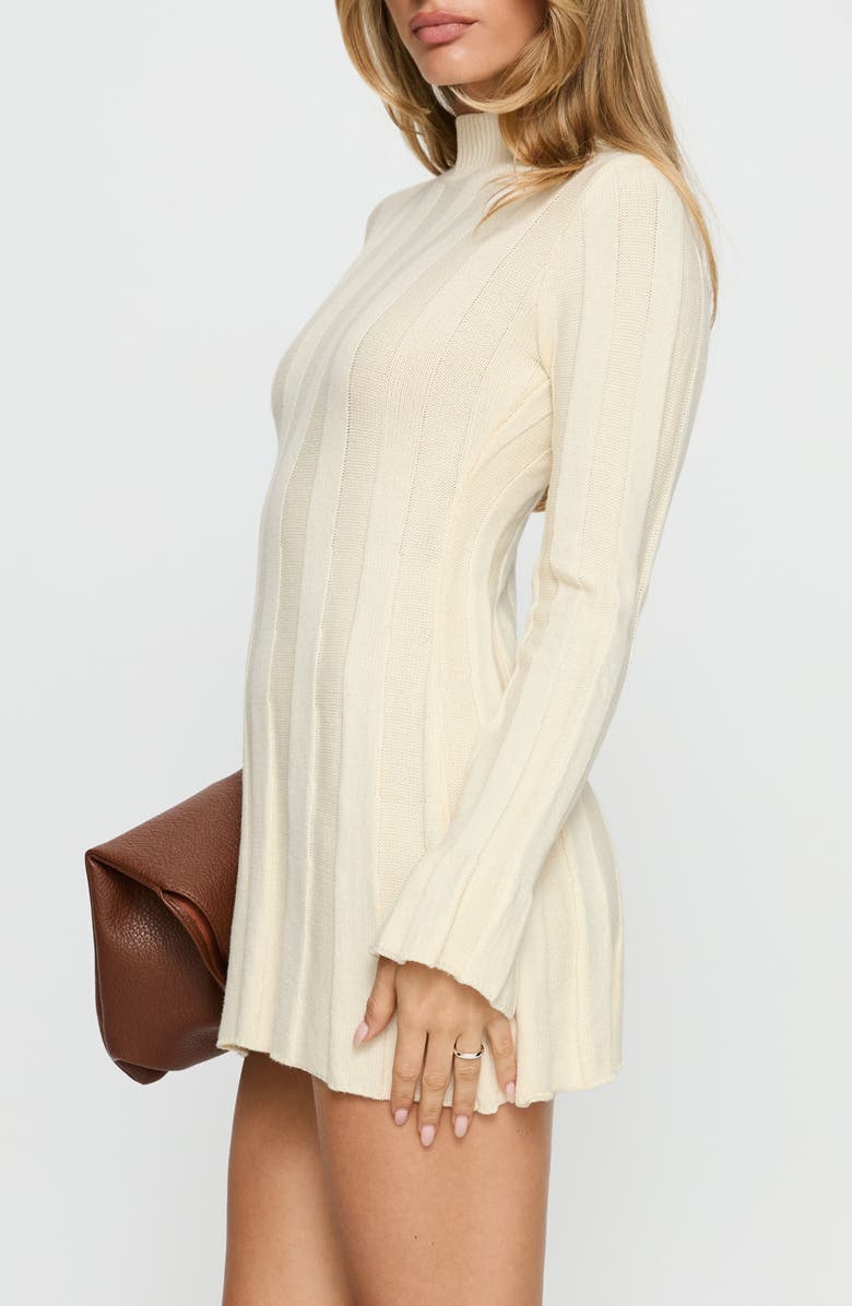 Princess Polly Carlee Mock Neck Long Sleeve Rib Sweater Minidress, Alternate, color, Cream