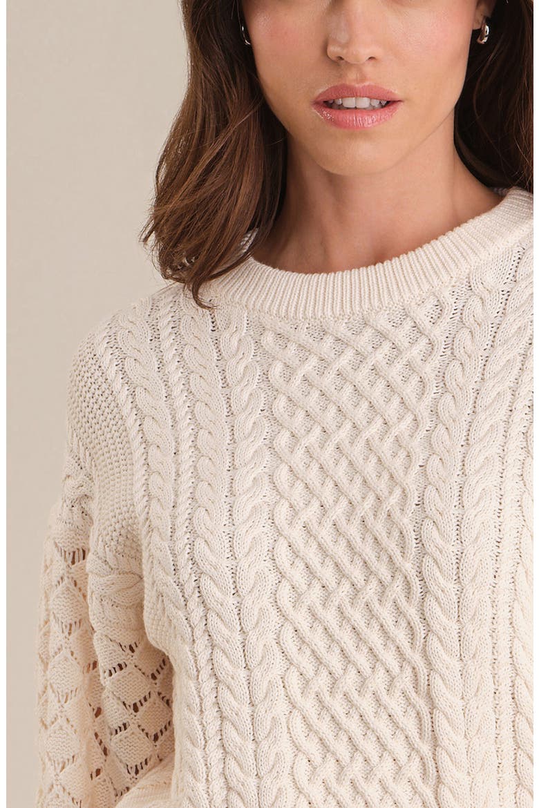 Piper Mixed Stitch Balloon Sleeve Cotton Crewneck Sweater, Alternate, color, SEA SALT