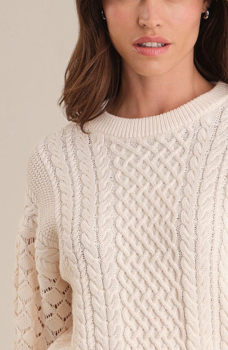 525 america Piper Mixed Stitch Balloon Sleeve Cotton Crewneck Sweater, Alternate, color, Sea Salt