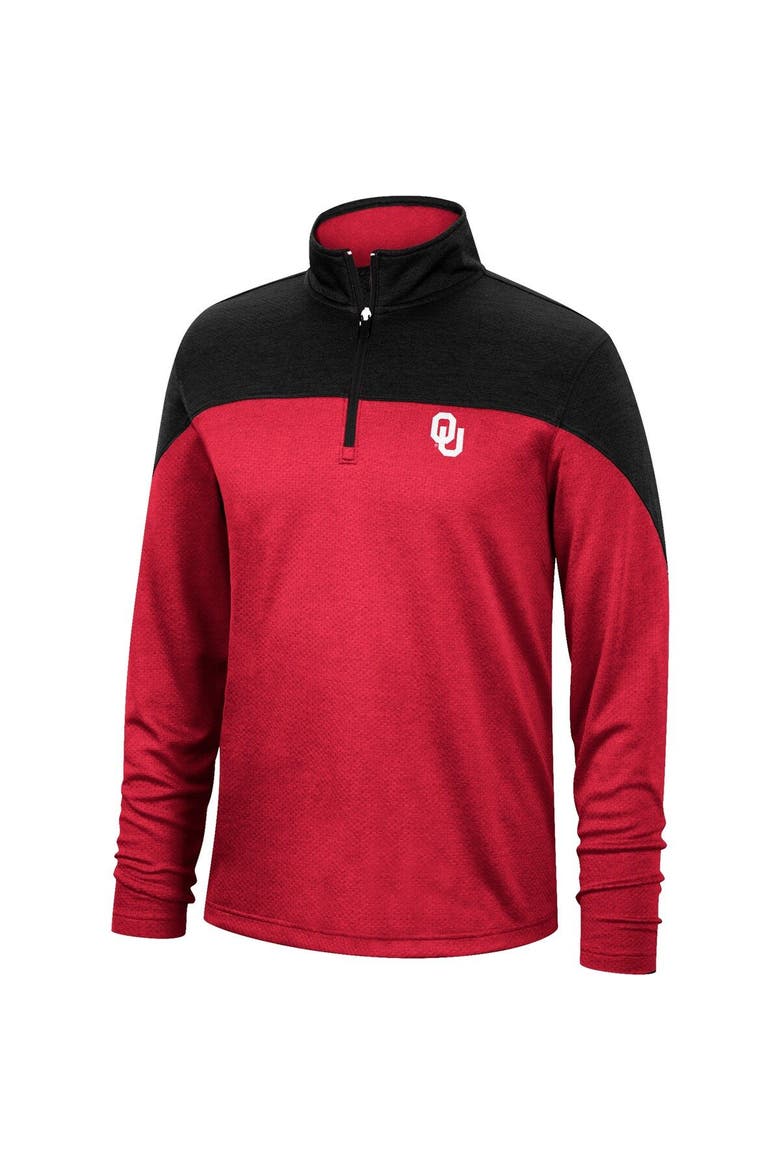 Men's Top of the World Crimson/Heathered Black Oklahoma Sooners Textured Color Block Quarter-Zip Top, Alternate, color, Crimson