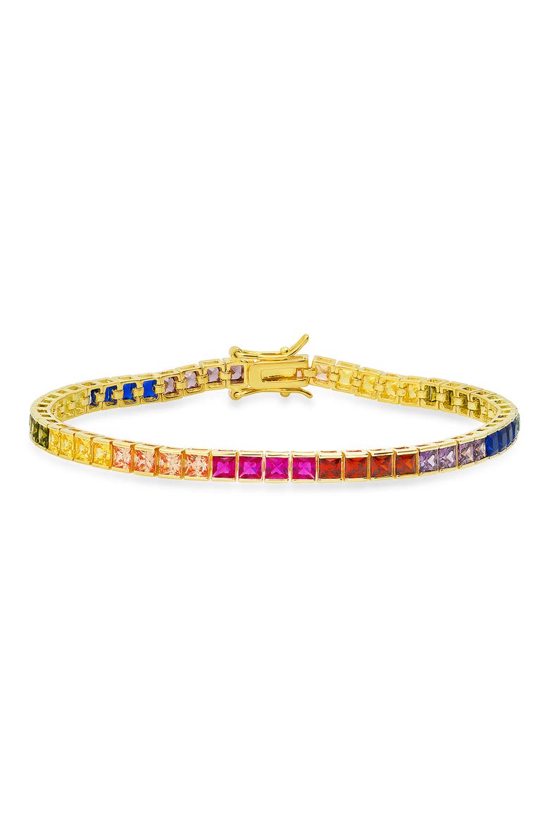 Sterling Silver Rainbow CZ Tennis Bracelet, Main, color, GOLD