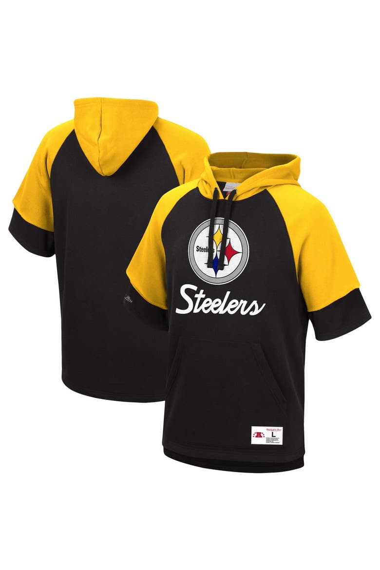 Men's Mitchell & Ness Black Pittsburgh Steelers Home Advantage Raglan Short Sleeve Pullover Hoodie, Alternate, color, Black
