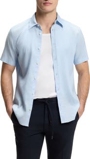 BOSS Short Sleeve Linen Blend Button Up Shirt