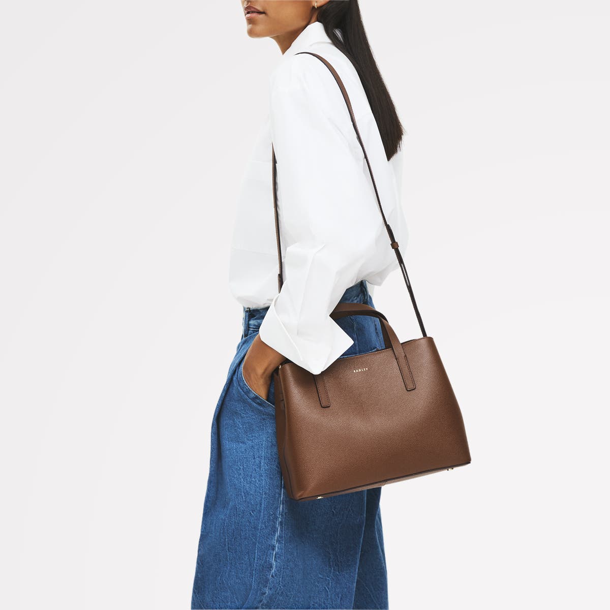 Radley Dukes Place - Texure Medium Ziptop Satchel Bag, Alternate, color, Chocolate