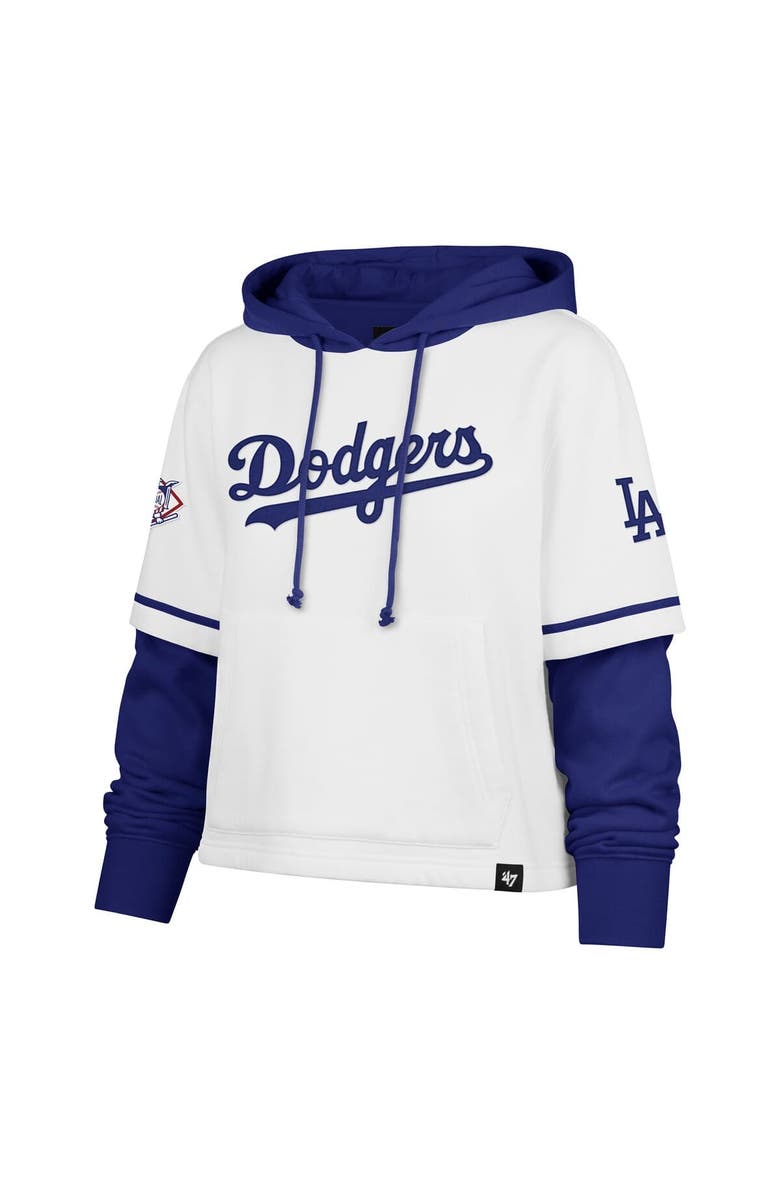 '47 Women's '47 White Los Angeles Dodgers Trifecta Shortstop Cropped Pullover Hoodie, Alternate, color, 