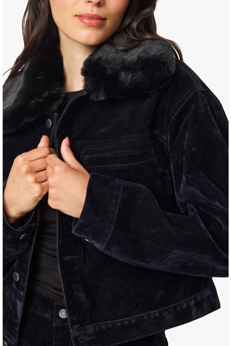 Faux Fur Collar Cropped Jacket, Alternate, color, NAVY