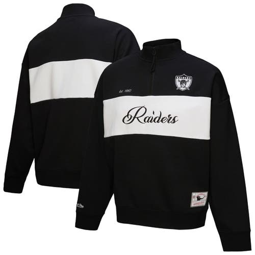 Mitchell & Ness Black Oakland Raiders Quarter-zip Jacket In Black