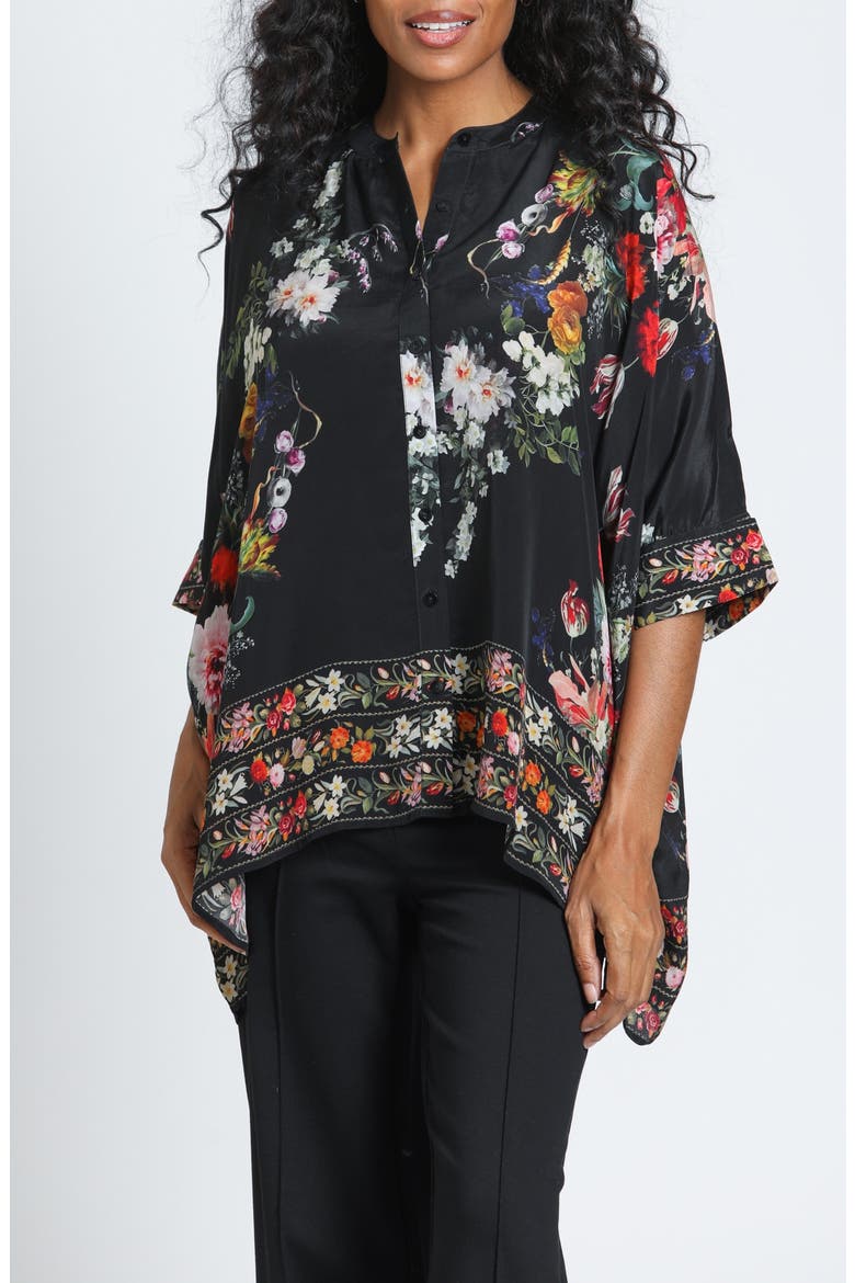 Front Button Kimono Top, Alternate, color, CARBON/CRIMSON MULTI