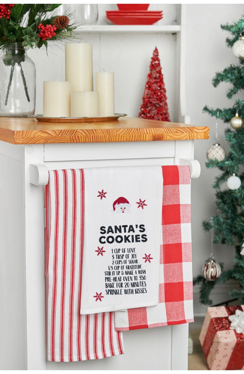 C&F Home Holiday Christmas "Santa's Cookies" Recipe with Santa Claus Face Cotton Flour Sack Kitchen Dish Towel Decor Decoration 27L x 18W in., Alternate, color, White