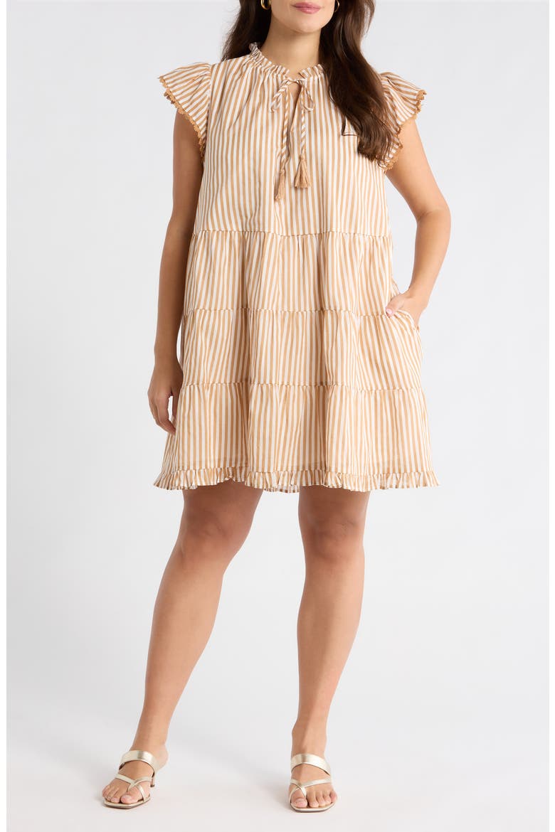 Dream State Striped Yodi Cotton Shift Minidress, Main, color, TAUPE-MULTI
