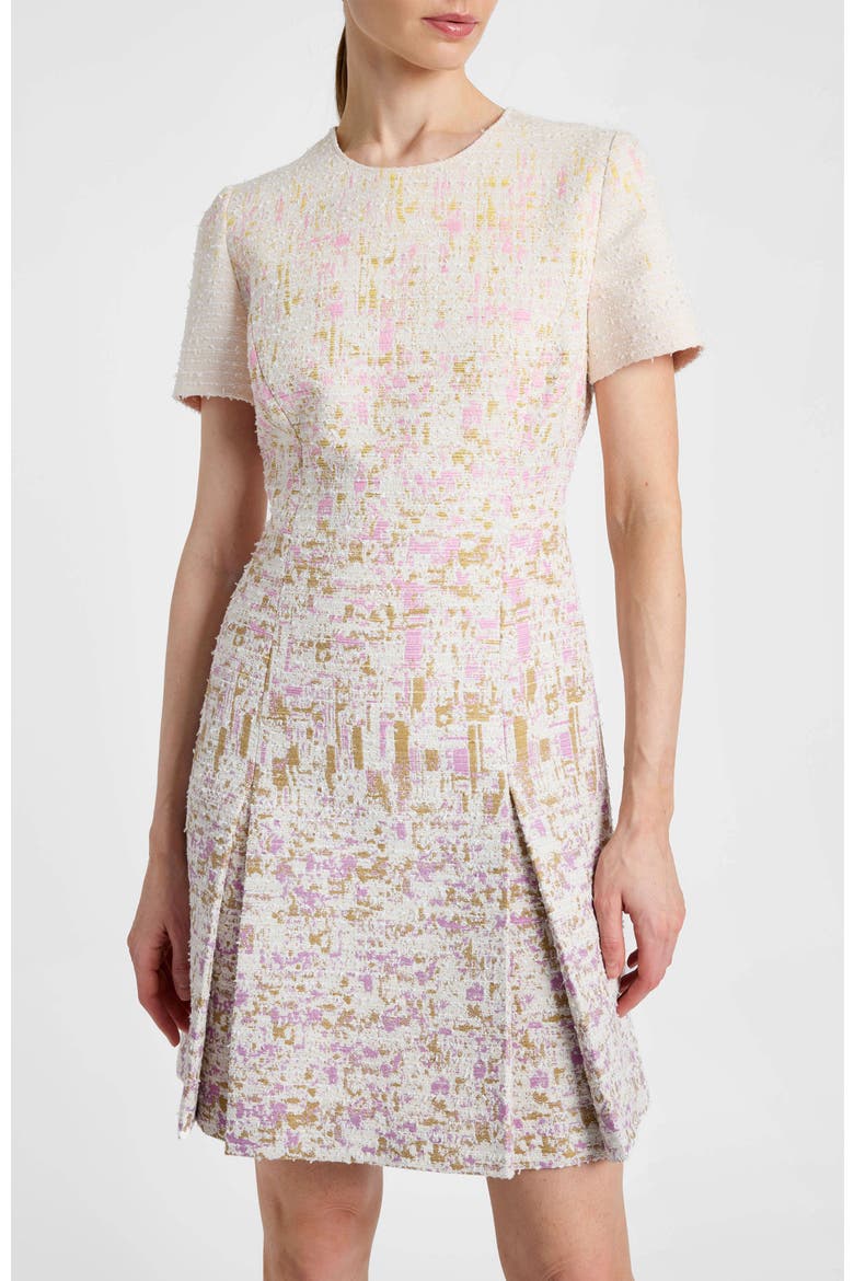 Indira Short Sleeve A-Line Dress in Ombré Jacquard, Alternate, color, Pearl