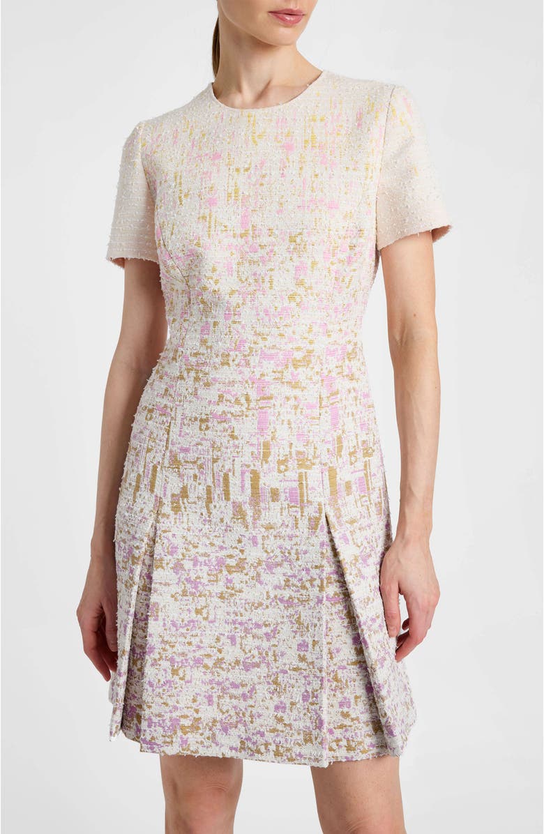 Santorelli Indira Short Sleeve A-Line Dress in Ombré Jacquard, Alternate, color, Pearl