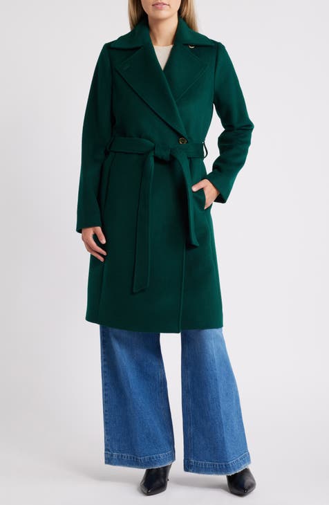 Green wool belted coat online