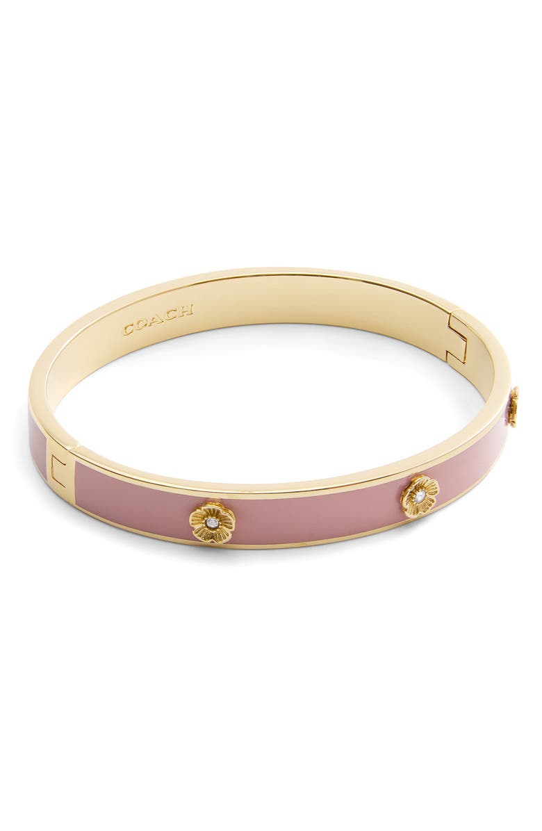 COACH Tea Rose Enamel Hinged Bangle Bracelet, Alternate, color, Pink/ Gold