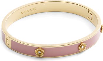 Tea Rose Enamel Hinged Bangle Bracelet
