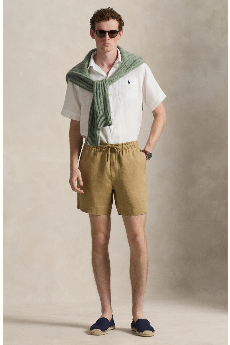 Polo Prepster 6-Inch Drawstring Linen Shorts, Alternate, color, CAFE TAN