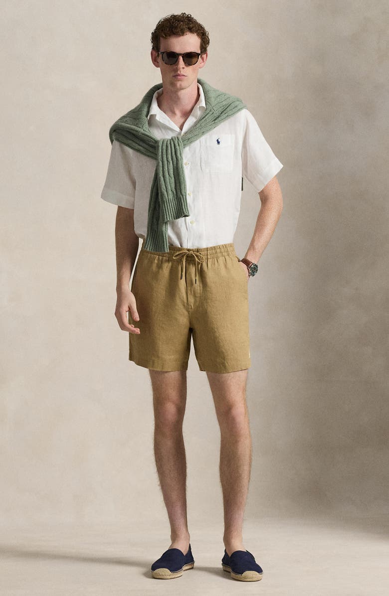 Polo Ralph Lauren Polo Prepster 6-Inch Drawstring Linen Shorts, Alternate, color, Cafe Tan