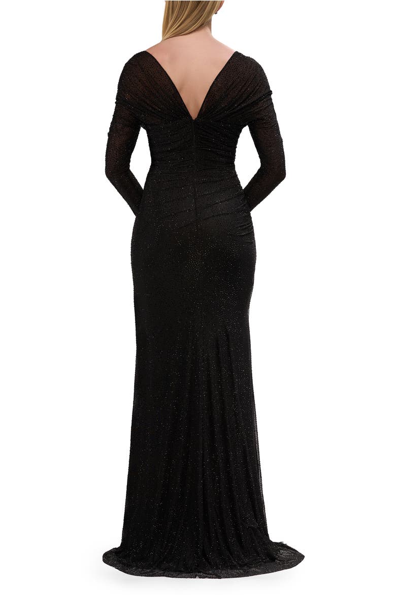 Long Sleeve Rhinestone Jersey Gown with Sweetheart, Alternate, color, Black