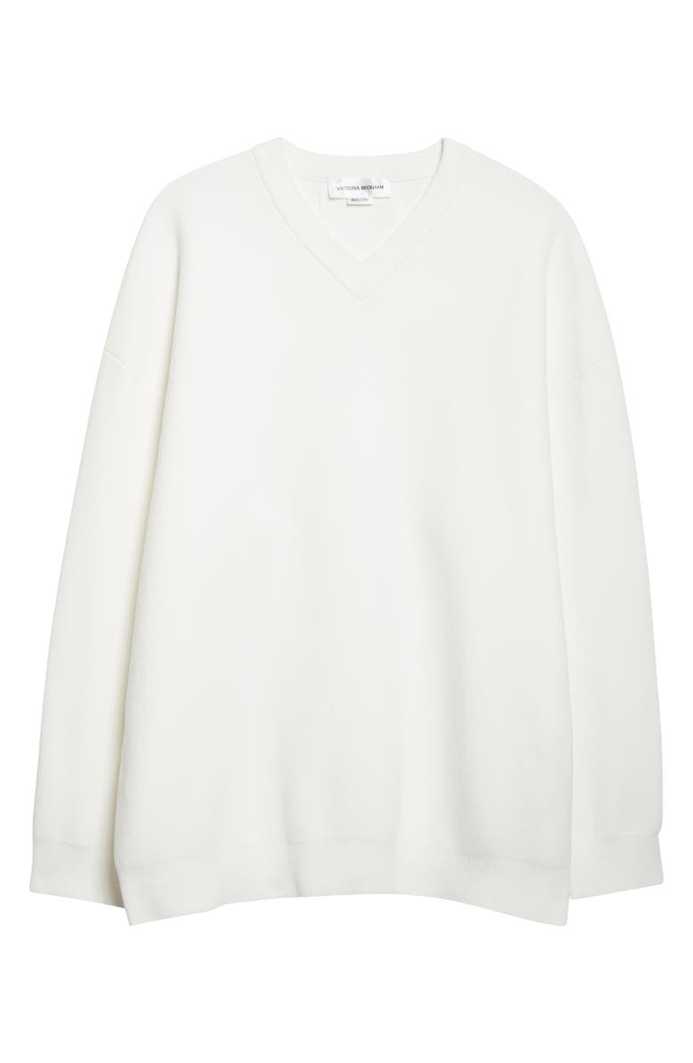 Victoria Beckham Relaxed Fit V-Neck Chenille Sweater, Main, color, White