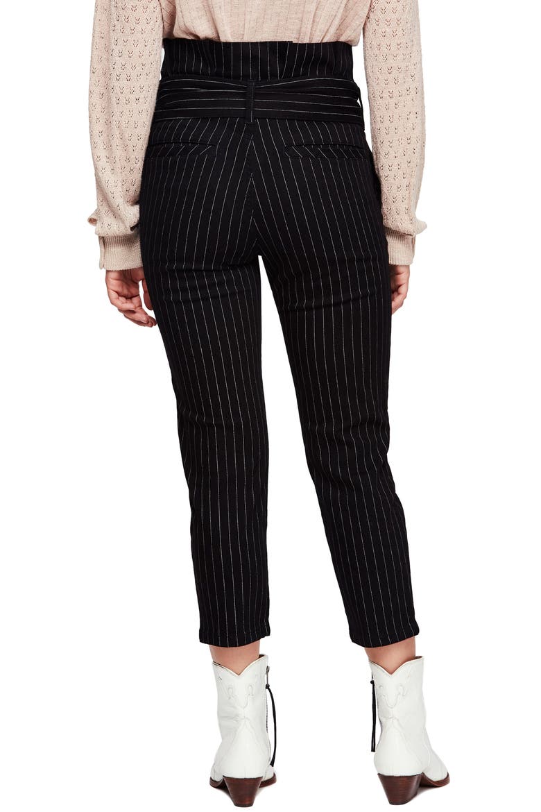 Montella Pinstripe Crop Skinny Pants, Alternate, color, BLACK