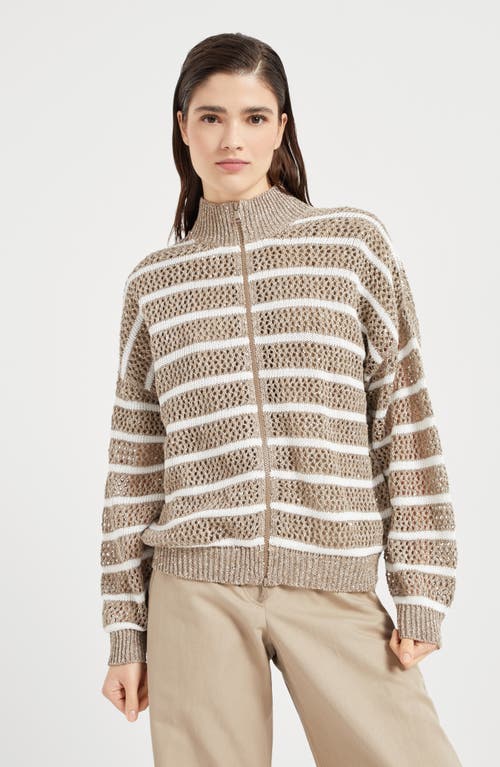 Brunello Cucinelli Dazzling Net Cardigan In Biscuit