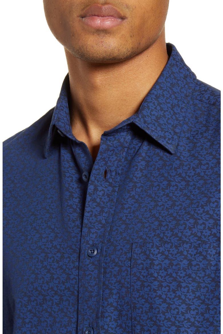 Print Button-Up Shirt, Alternate, color, NAVY