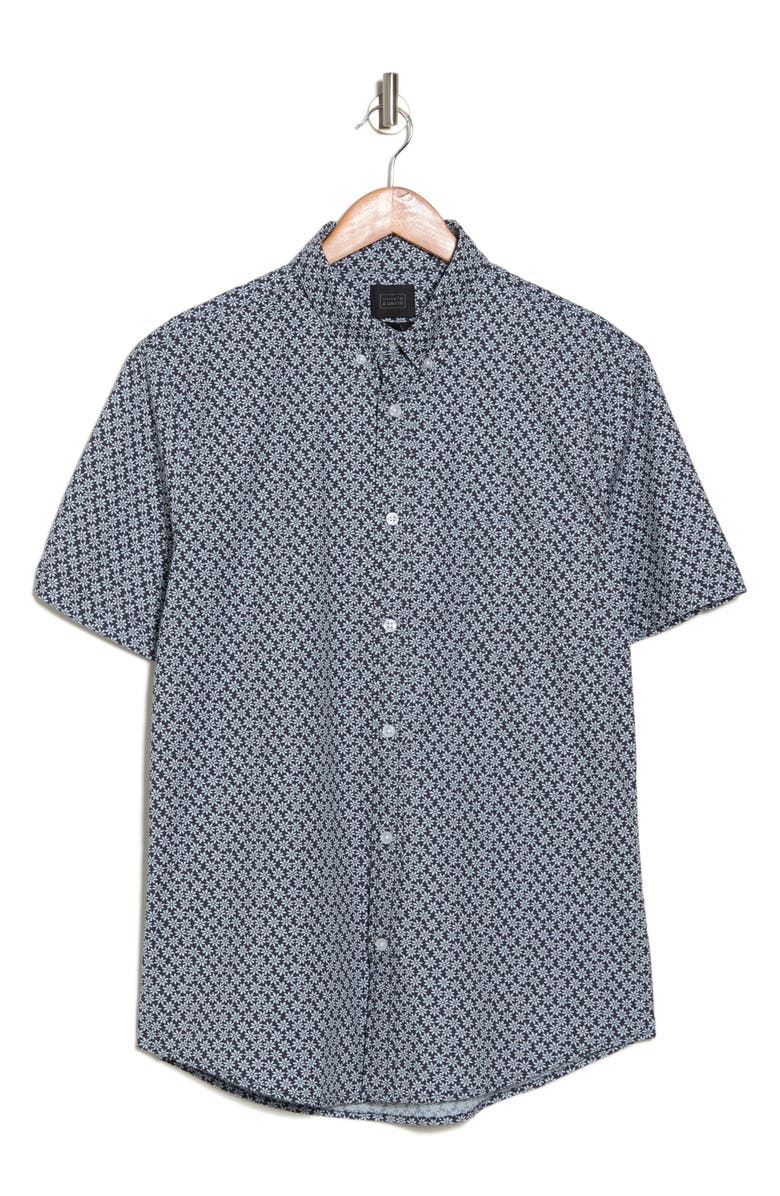 14th & Union Poplin Ditsy Short Sleeve Stretch Cotton Button-Up Shirt, Alternate, color,