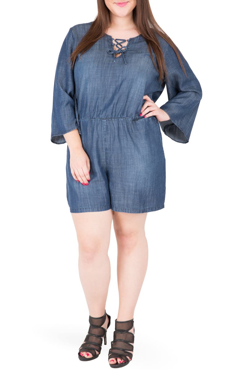Standards & Practices Bell Sleeve Romper, Main, color, Navy