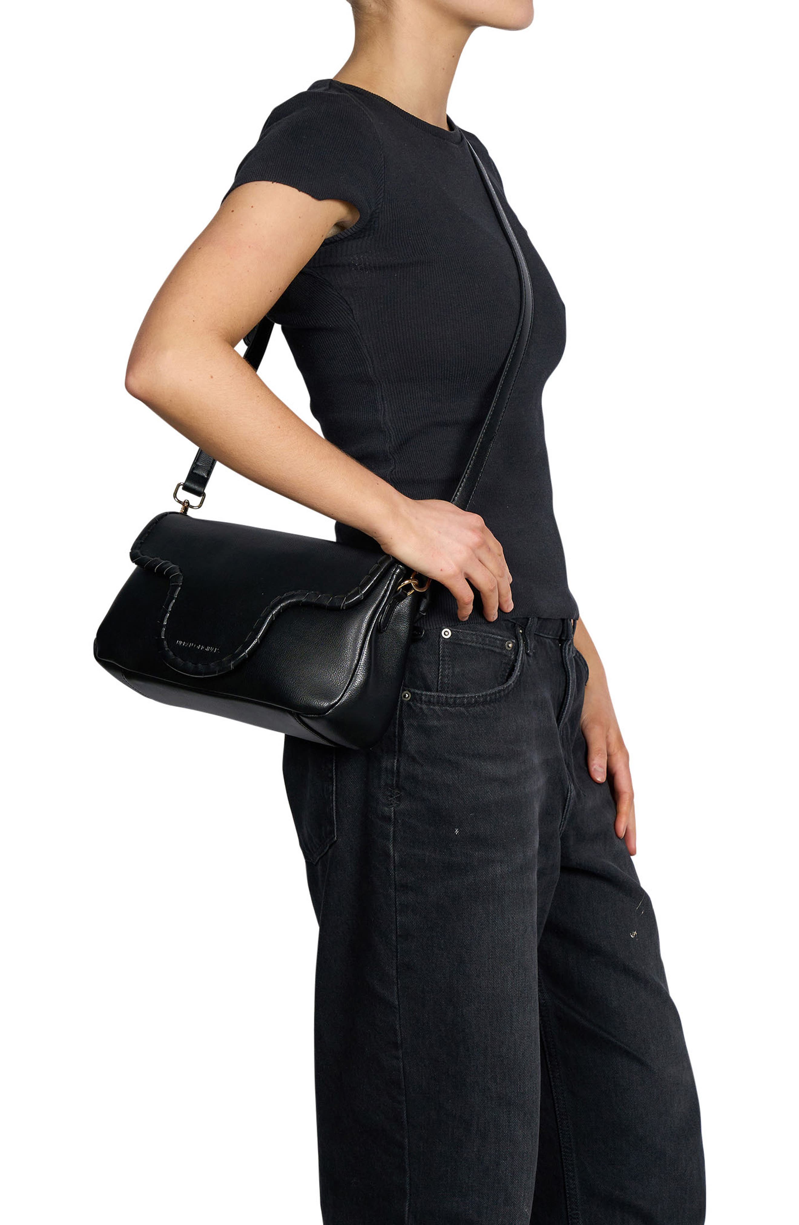 Misty Vegan Leather Shoulder Bag, Alternate, color, BLACK