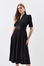 Karen Millen Structured Crepe Belted Midi Dress