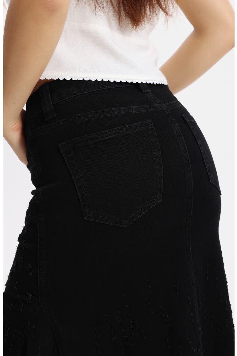 Fringe Denim Midi Skirt, Alternate, color, BLACK