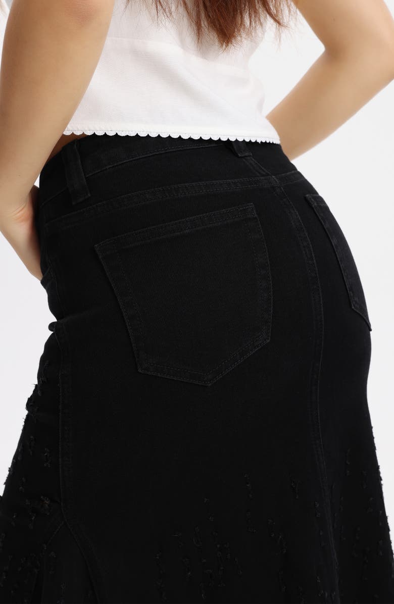 Bayeas Fringe Denim Midi Skirt, Alternate, color, Black