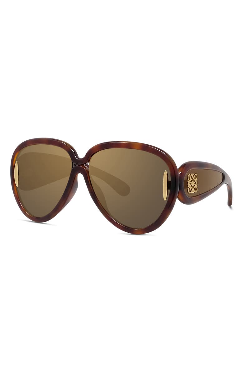 Loewe Anagram 65mm Oversized Pilot Mask Sunglasses, Alternate, color, Dark Havana / Brown Mirror